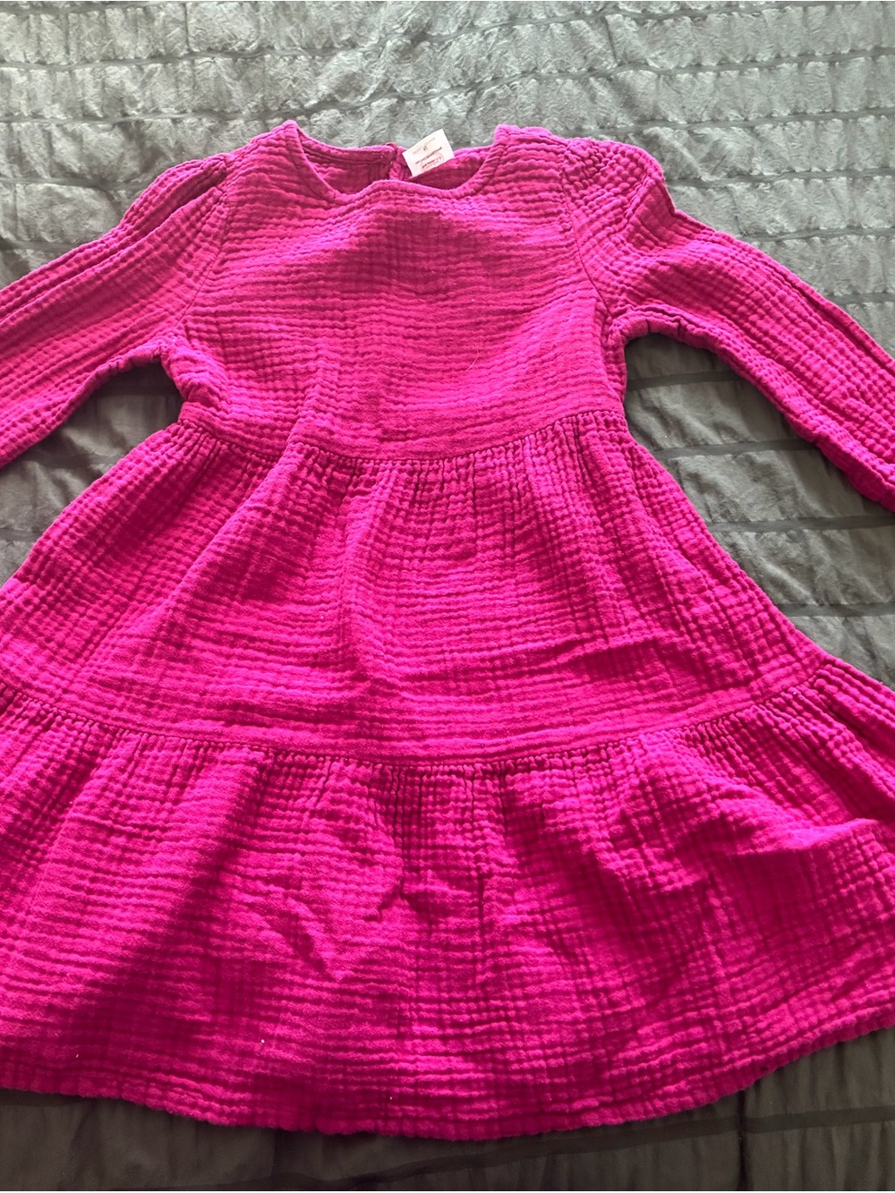 Bright Fuchsia Long-Sleeve Tiered Dress
